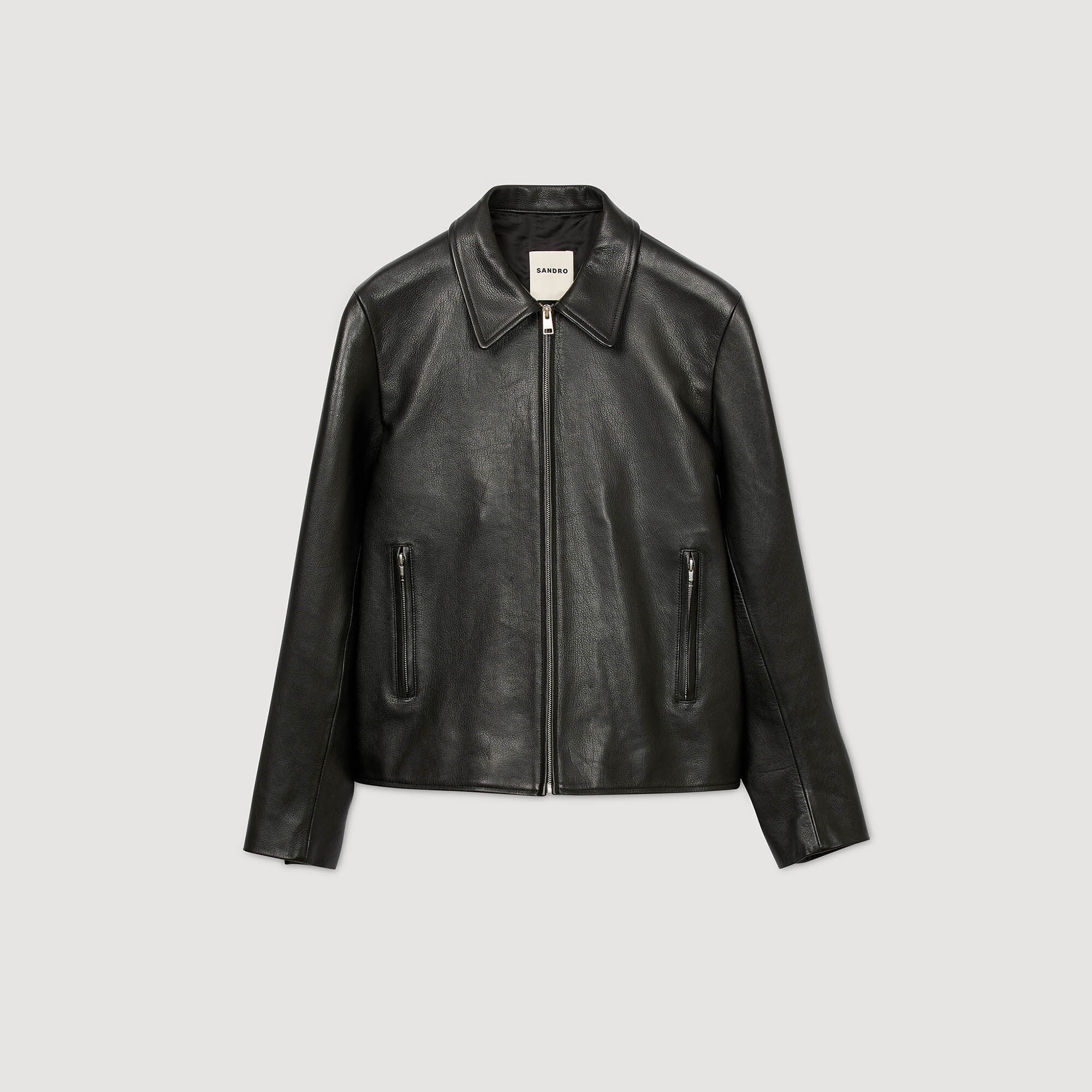 Zip-up leather jacket Black Sandro Men