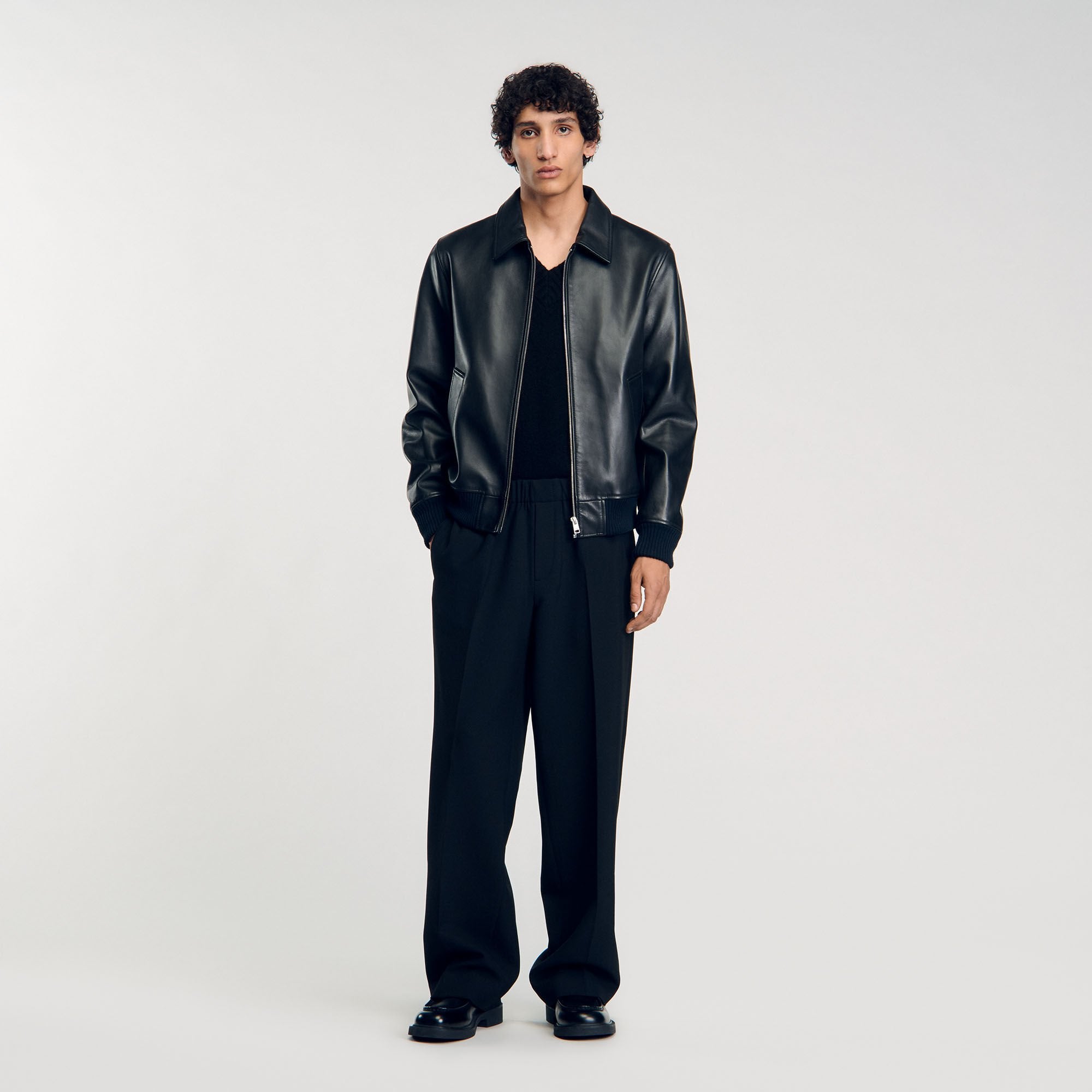 Plain leather jacket Black Sandro Men