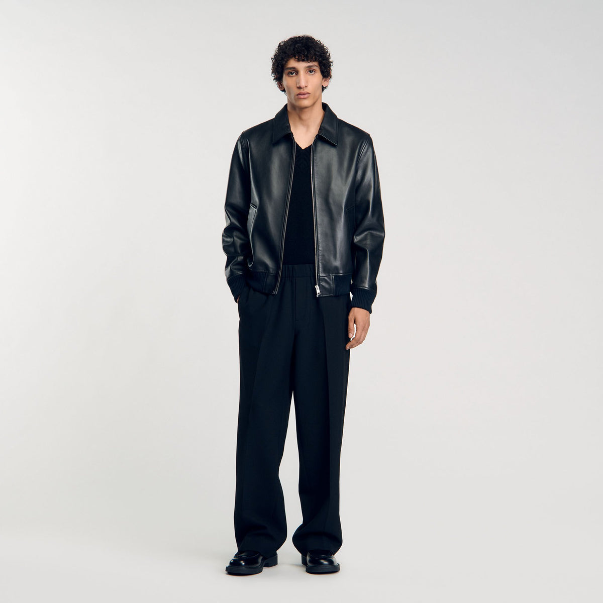 Plain leather jacket Black Sandro Men