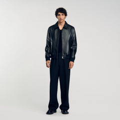 Plain leather jacket Black Sandro Men