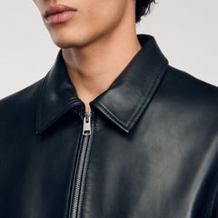 Plain leather jacket Black Sandro Men