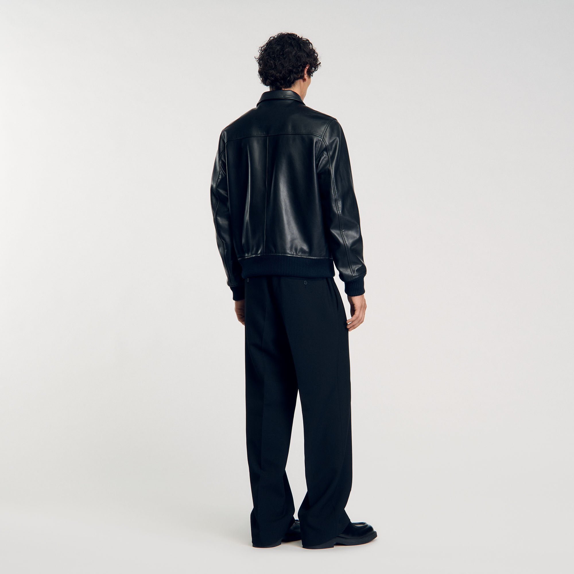 Plain leather jacket Black Sandro Men