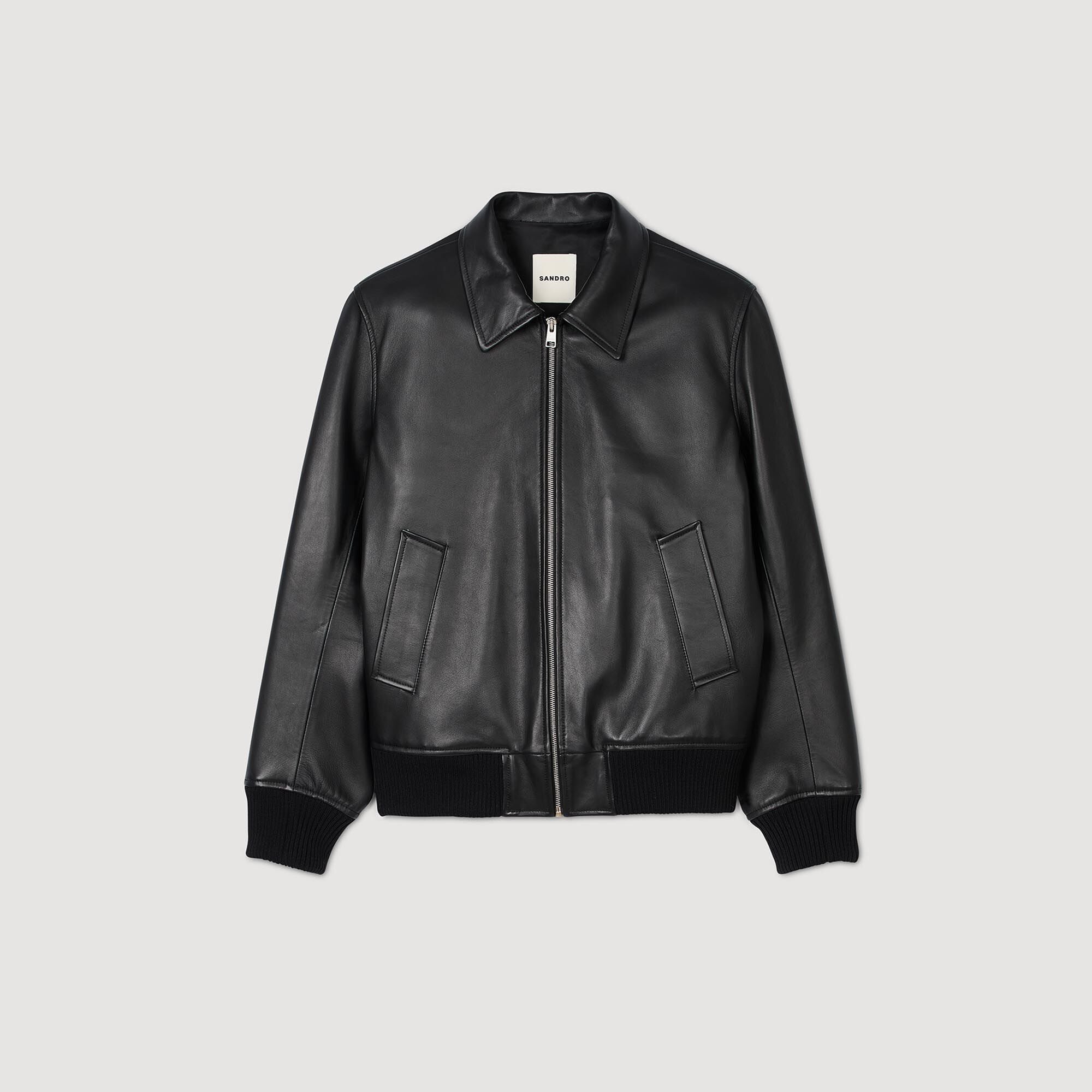 Plain leather jacket Black Sandro Men