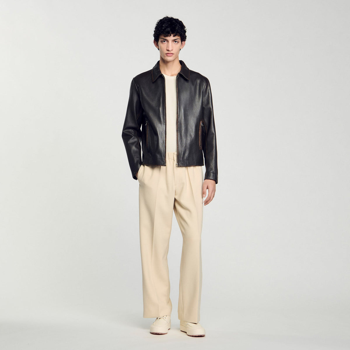 Distressed-look leather jacket Moka. Sandro Men