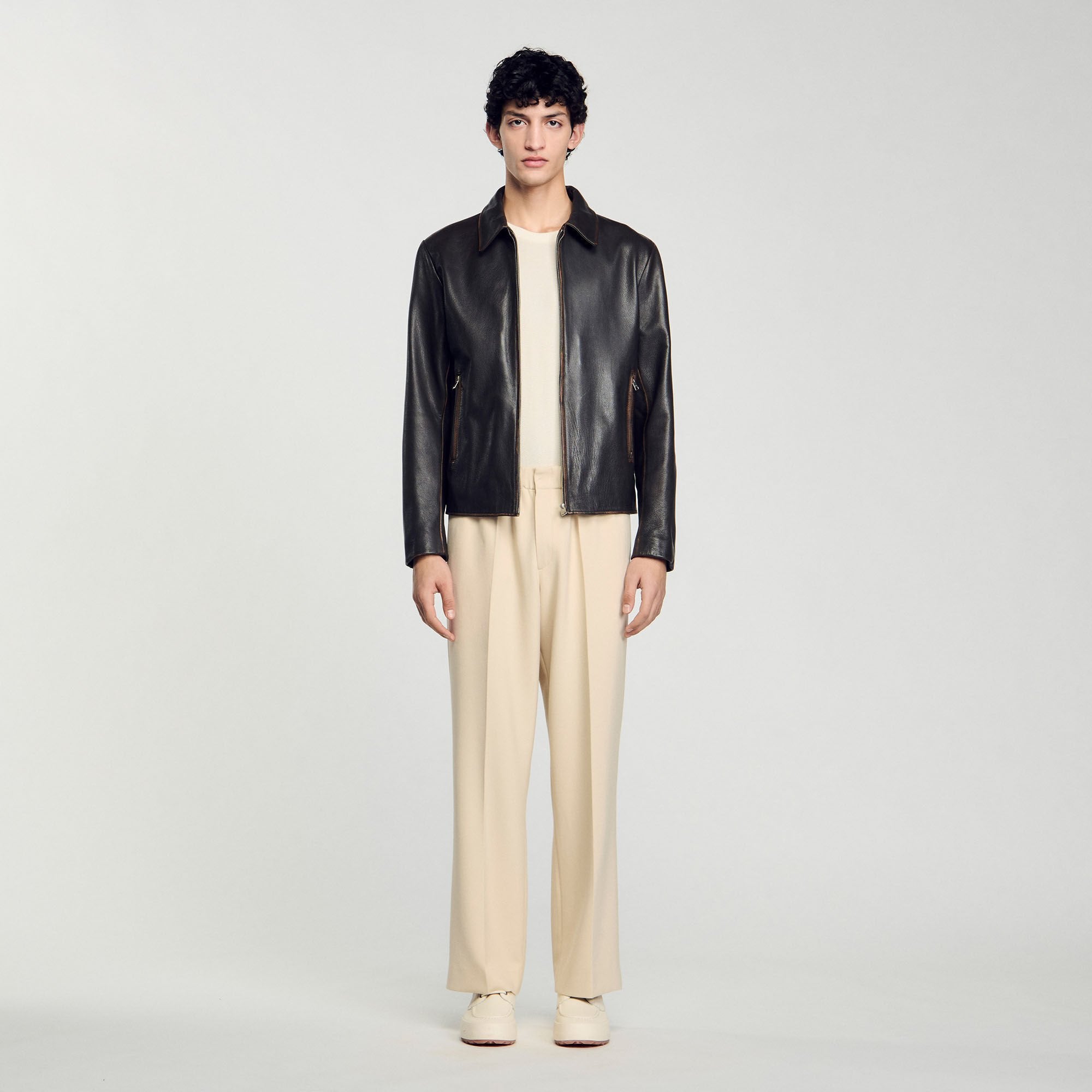 Distressed-look leather jacket Moka. Sandro Men