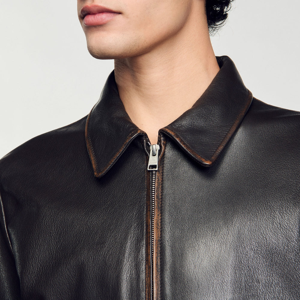 Distressed-look leather jacket Moka. Sandro Men