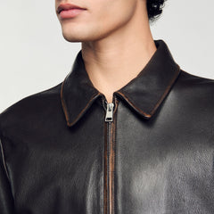 Distressed-look leather jacket Moka. Sandro Men