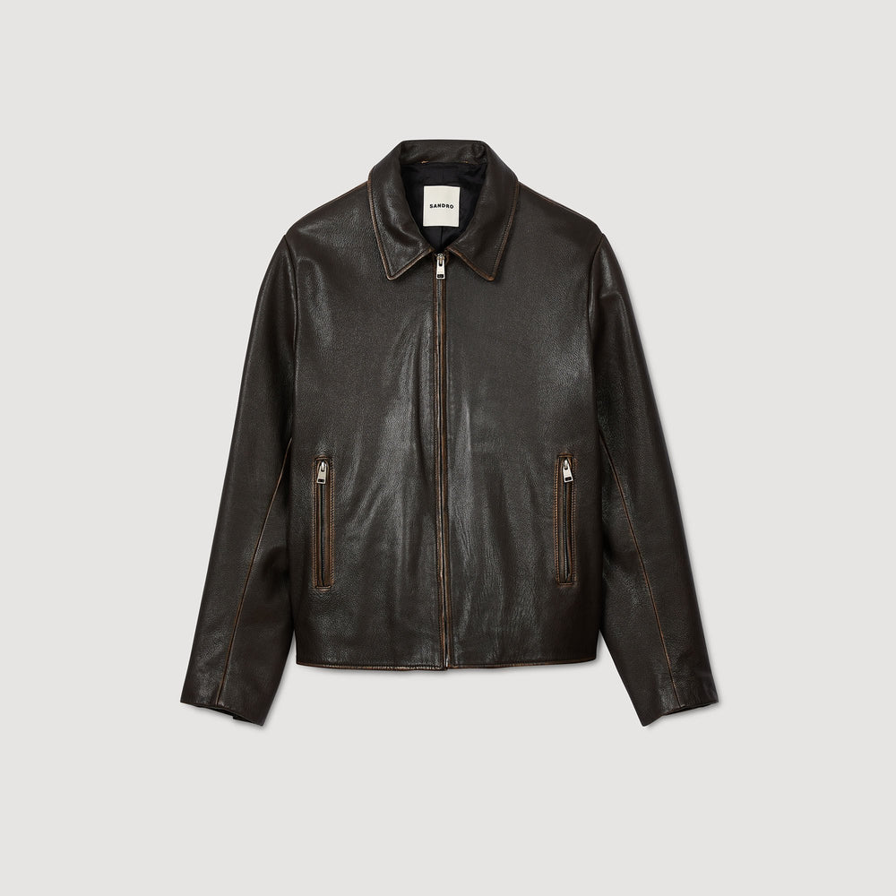 Distressed-look leather jacket Moka. Sandro Men