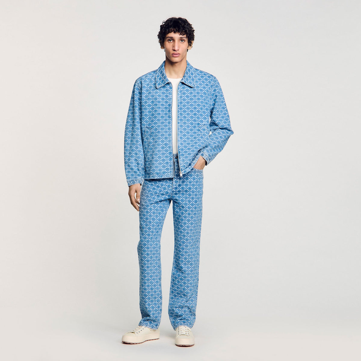 Square cross denim jacket Blue Vintage - Denim Sandro Men