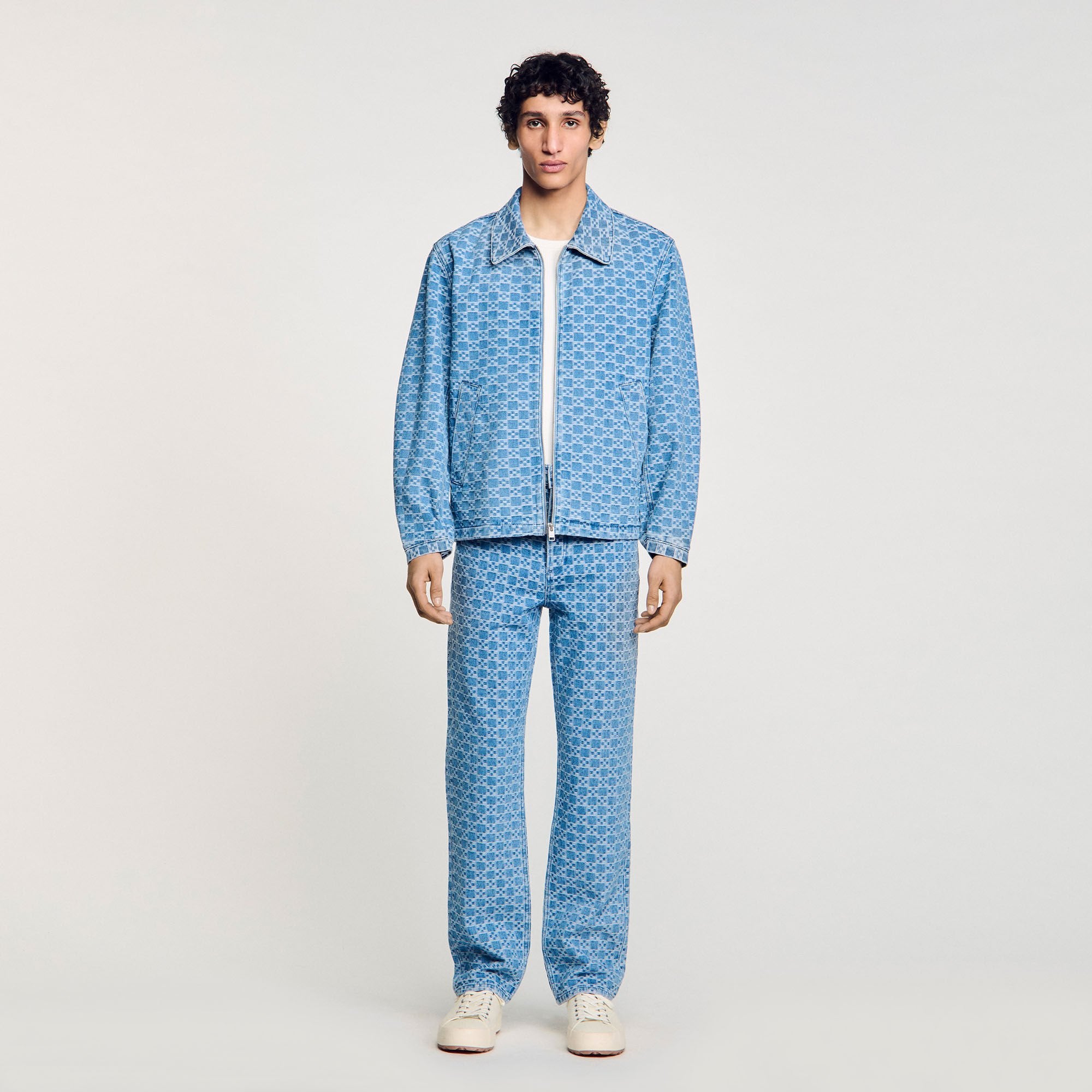 Square cross denim jacket Blue Vintage - Denim Sandro Men
