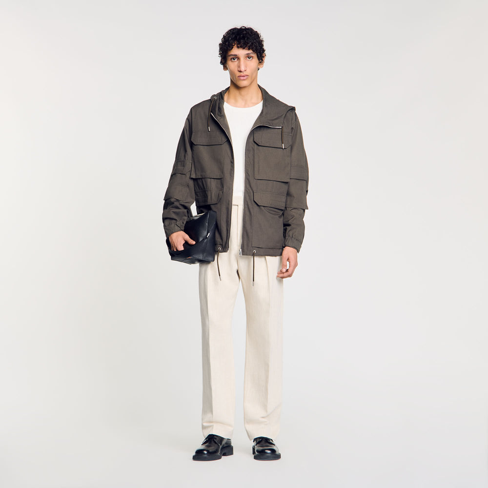 Hooded military parka Dark Kaki. Sandro Men