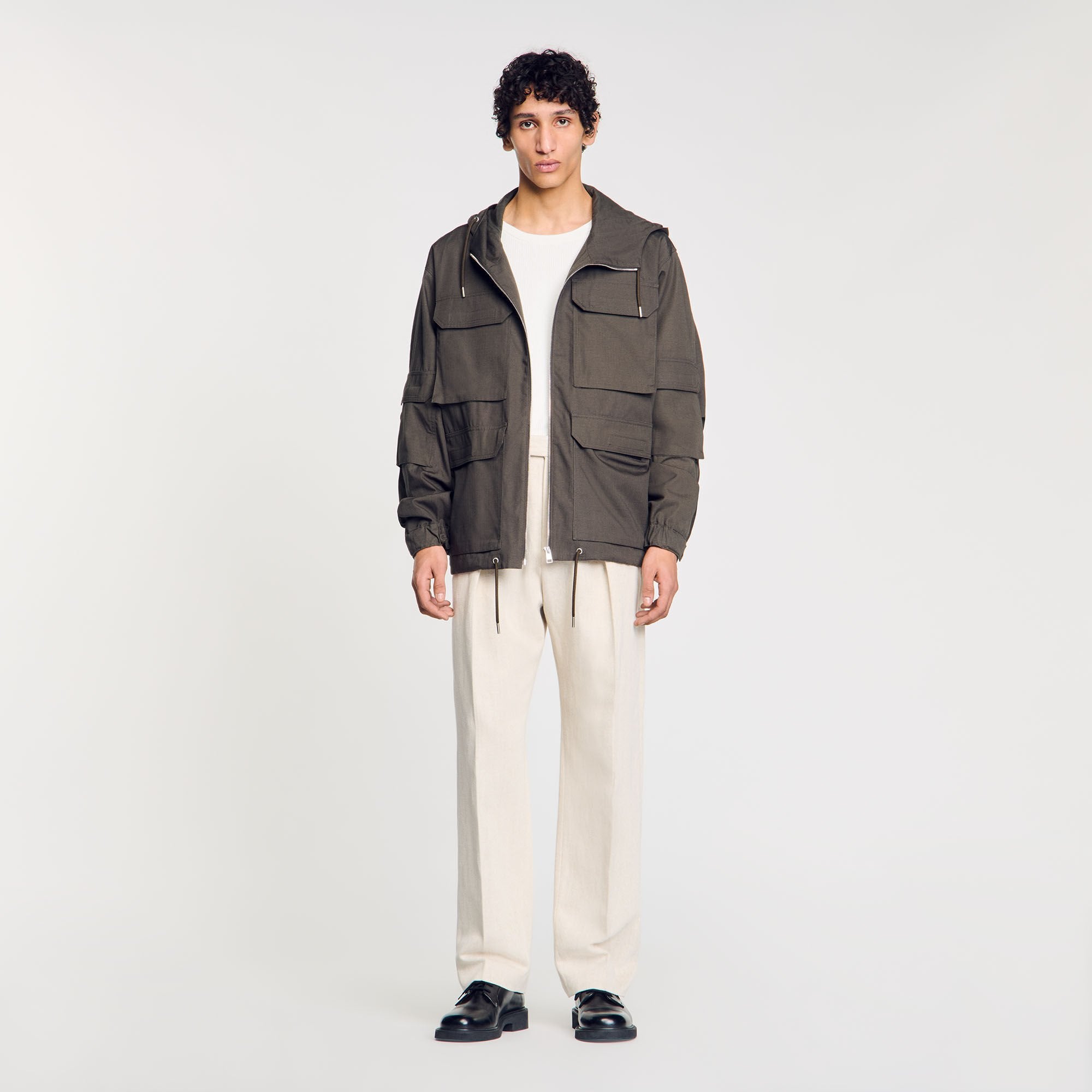 Hooded military parka Dark Kaki. Sandro Men
