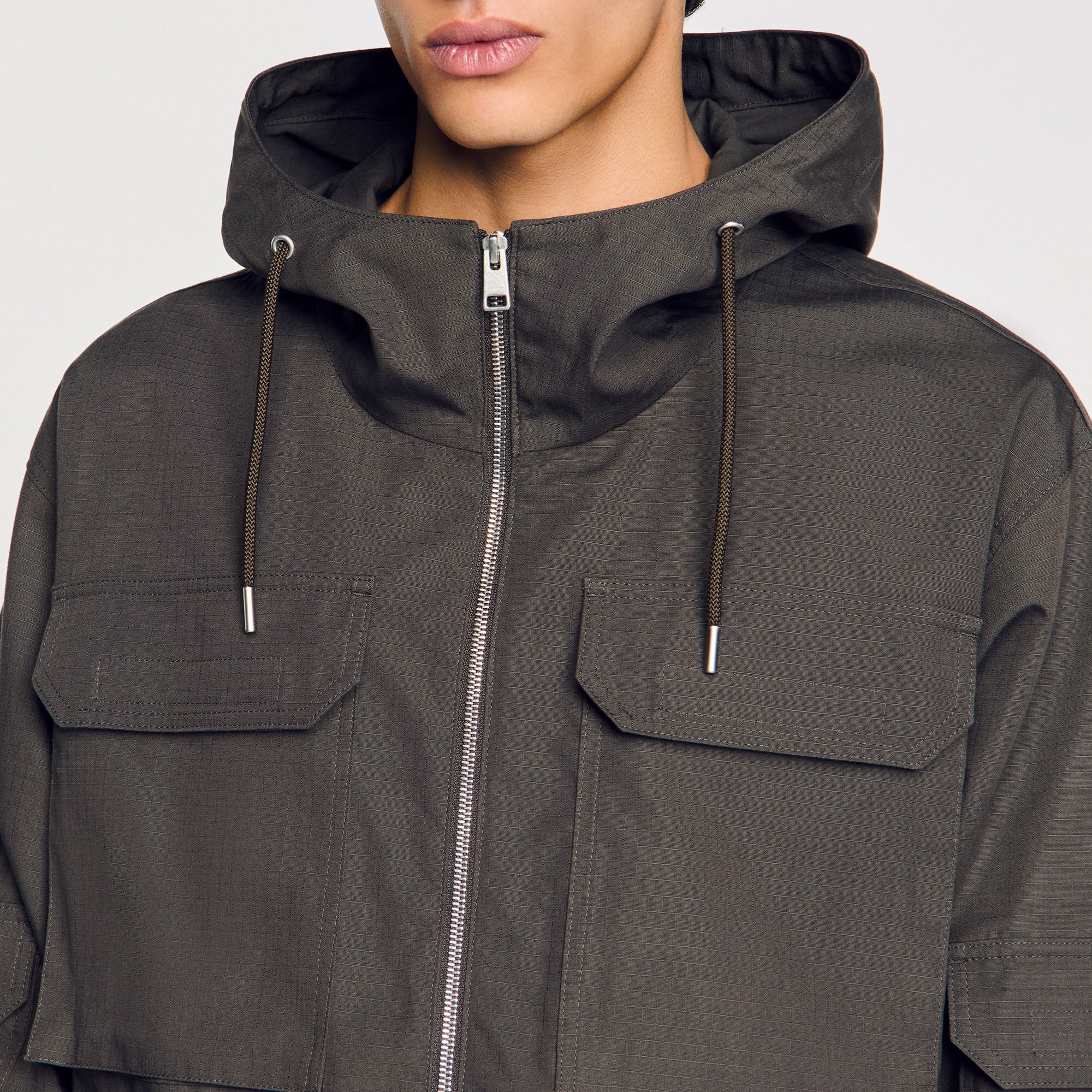 Hooded military parka Dark Kaki. Sandro Men