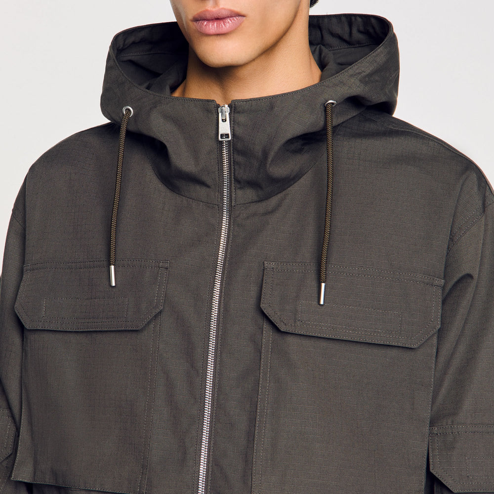 Hooded military parka Dark Kaki. Sandro Men