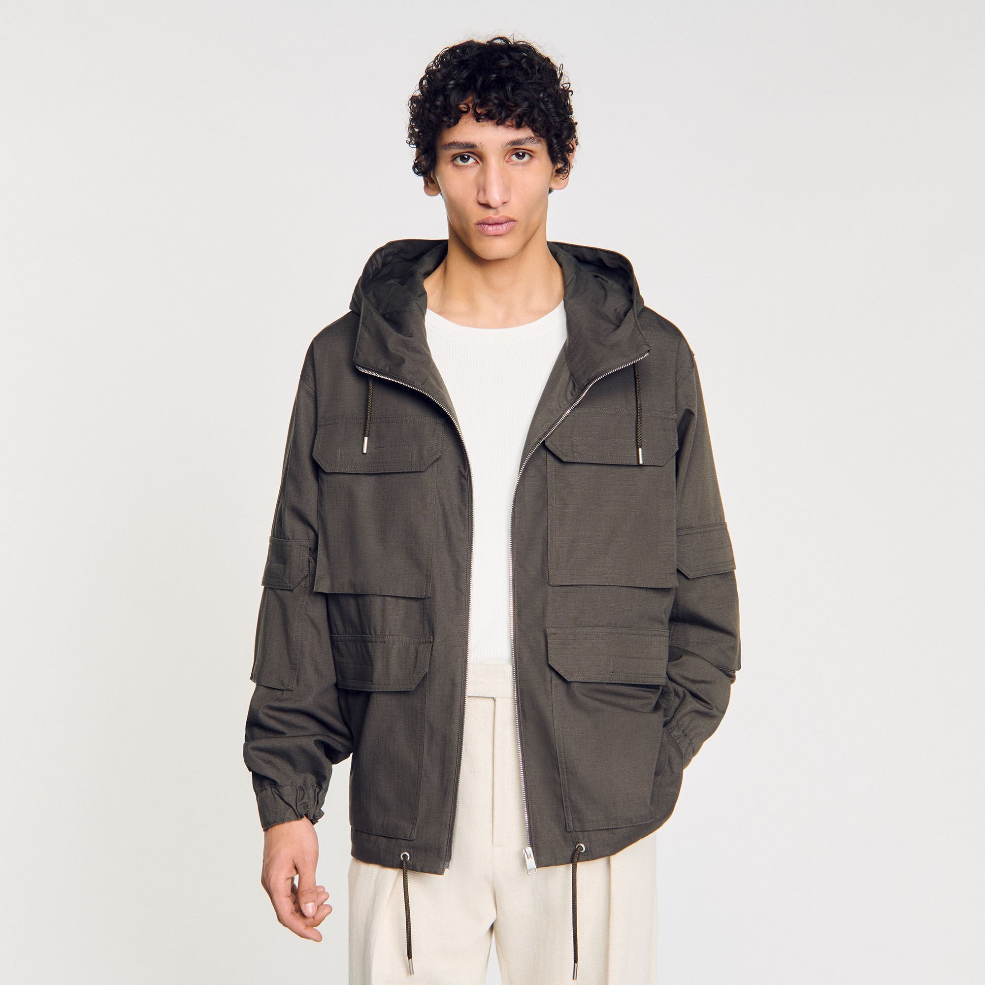 Hooded military parka Dark Kaki. Sandro Men