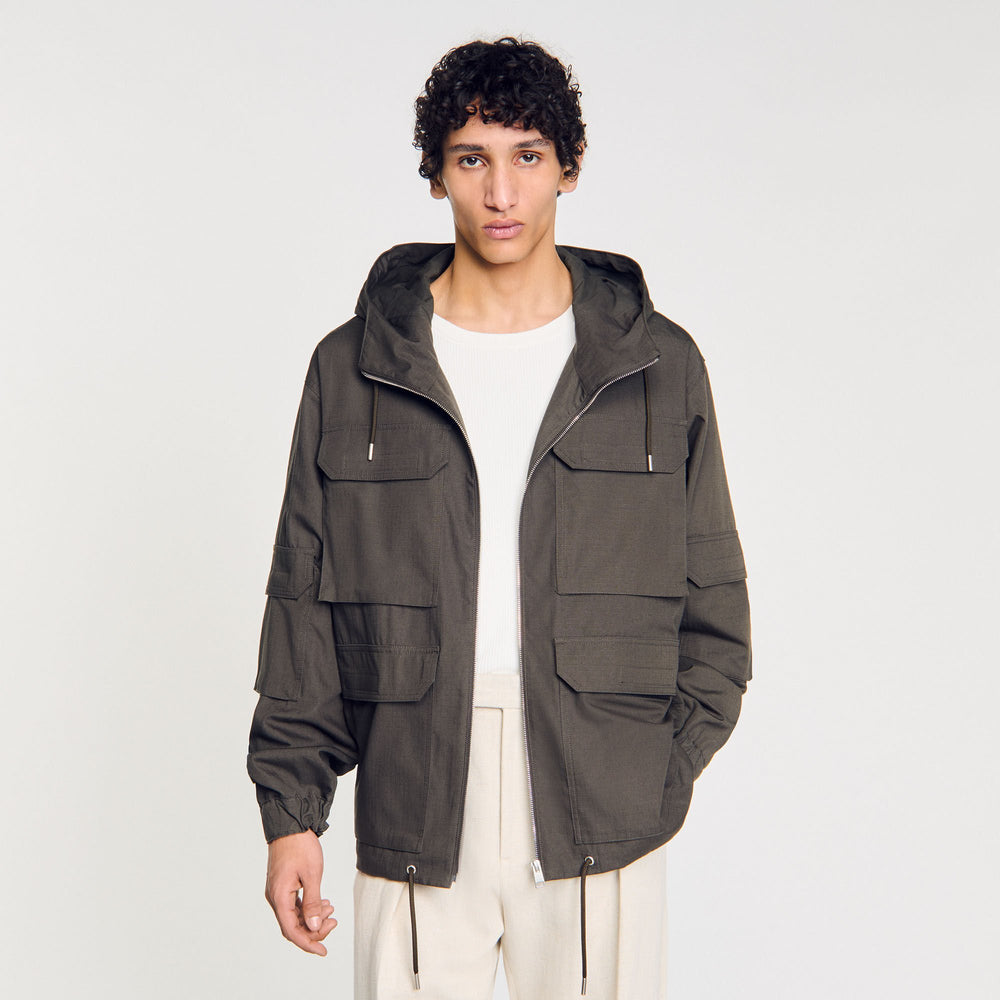 Hooded military parka Dark Kaki. Sandro Men
