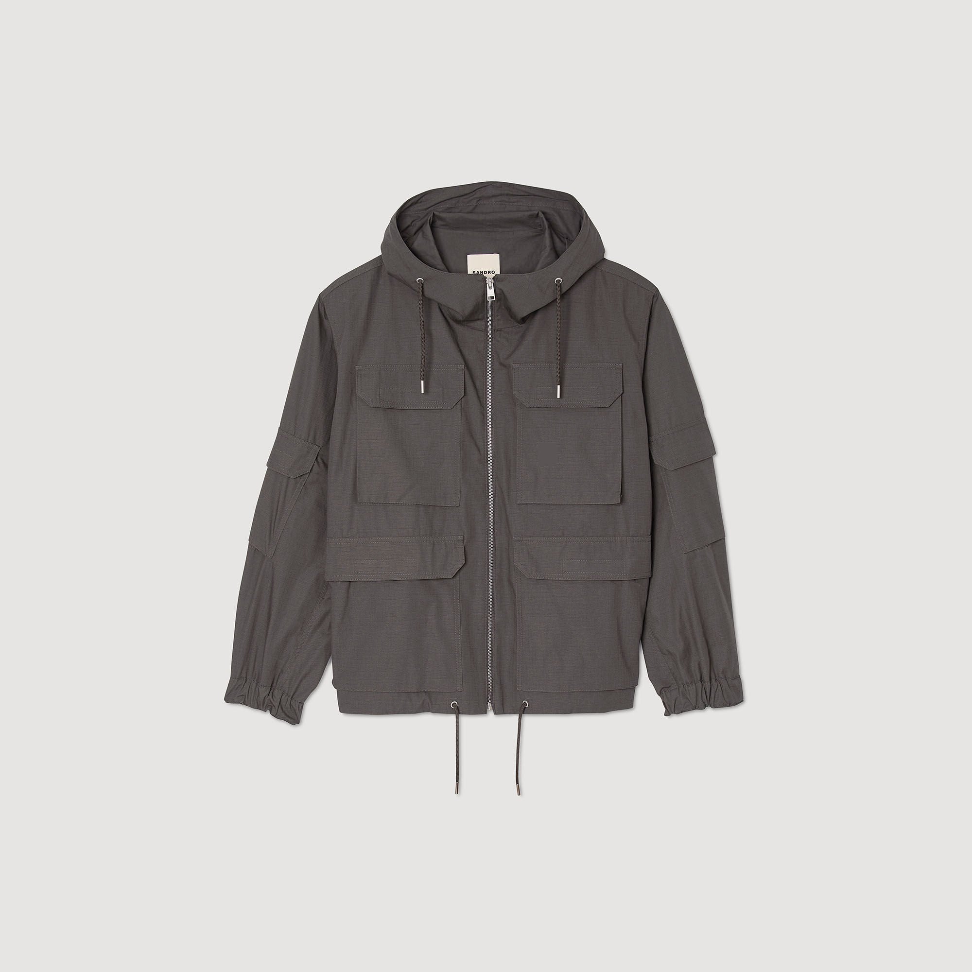 Hooded military parka Dark Kaki. Sandro Men