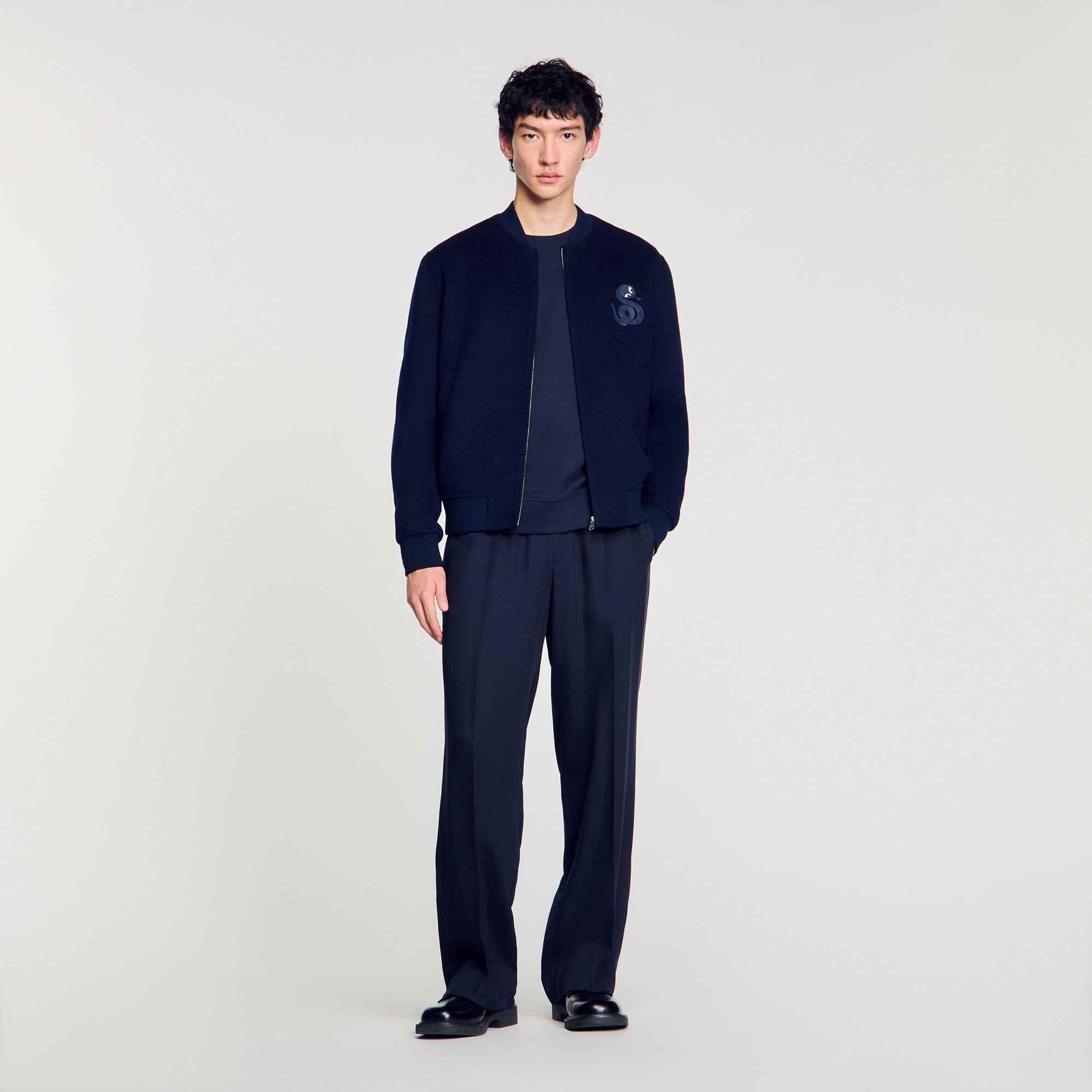 Double-faced snake-detail jacket Midnight Blue Sandro Men