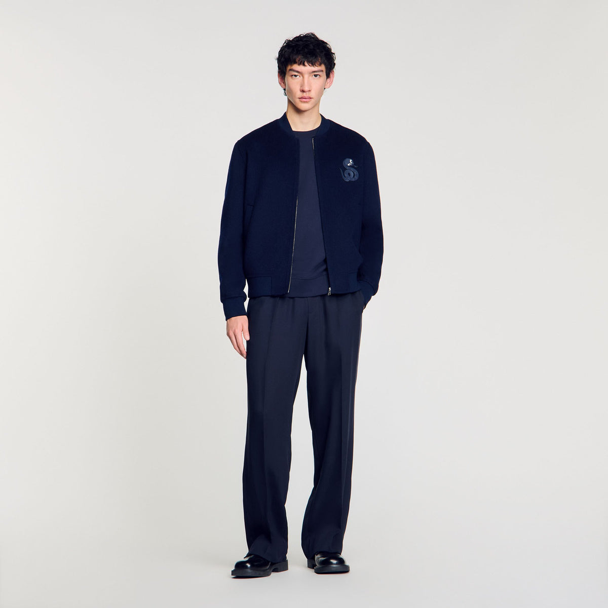 Double-faced snake-detail jacket Midnight Blue Sandro Men