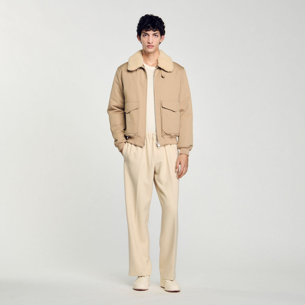 Shearling collar aviator jacket Sand Sandro Men