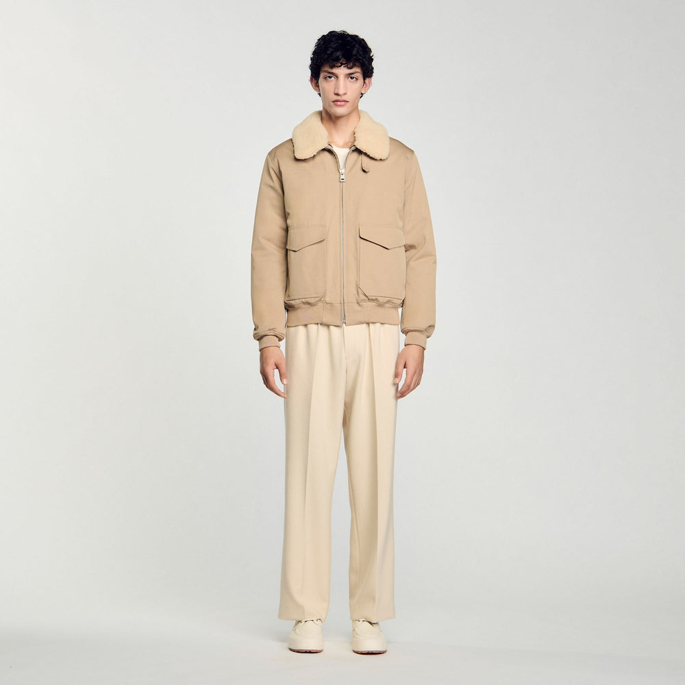 Shearling collar aviator jacket Sand Sandro Men