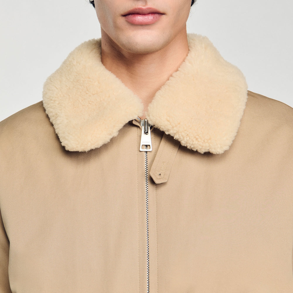 Shearling collar aviator jacket Sand Sandro Men