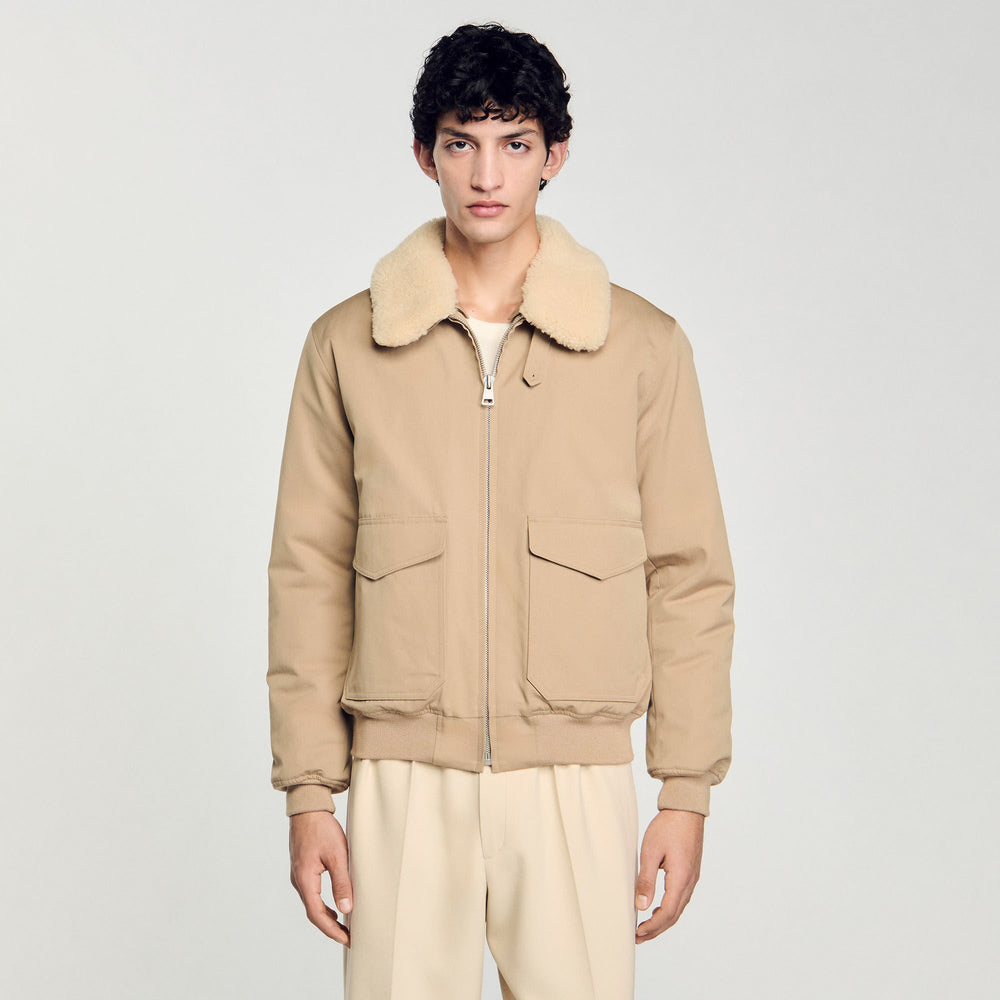 Shearling collar aviator jacket Sand Sandro Men