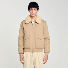 Shearling collar aviator jacket Sand Sandro Men