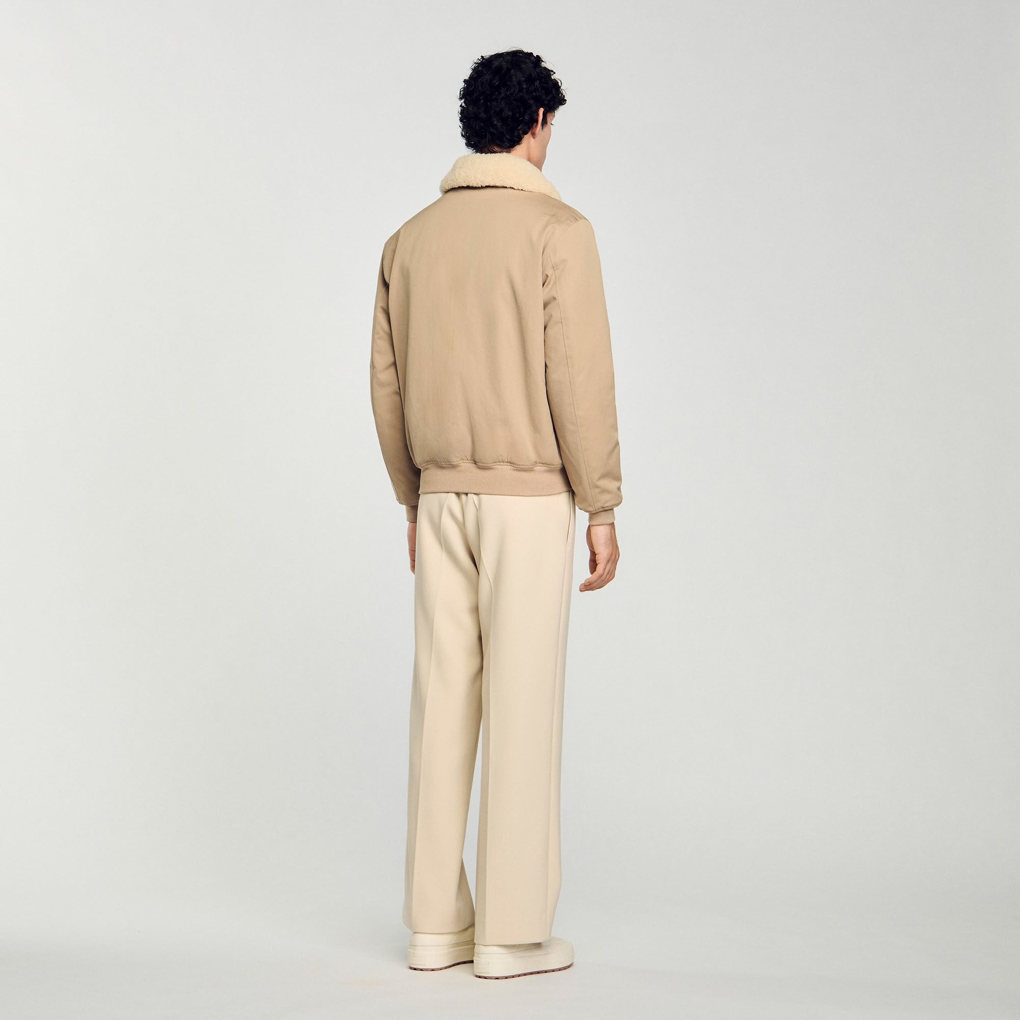 Shearling collar aviator jacket Sand Sandro Men
