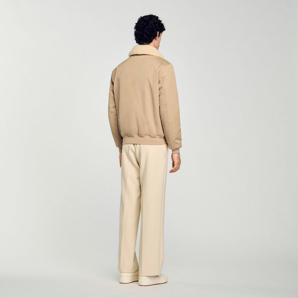 Shearling collar aviator jacket Sand Sandro Men