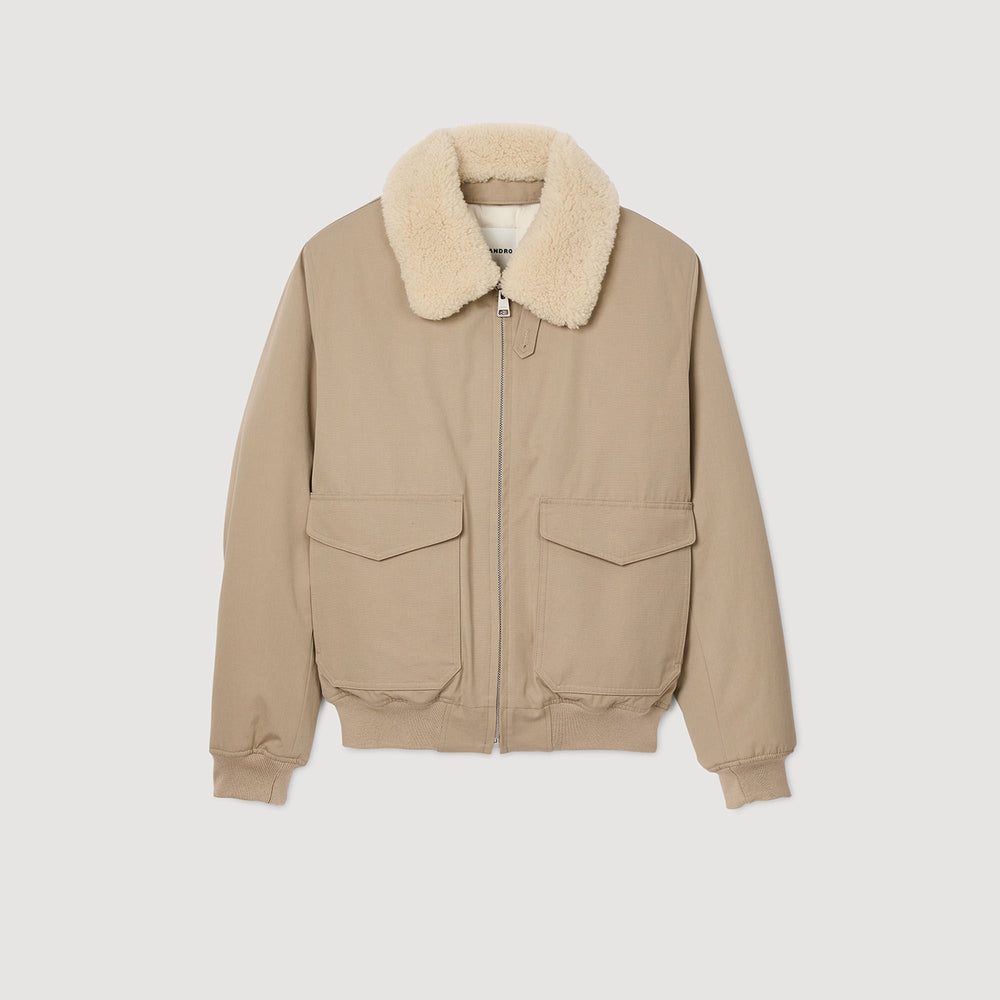 Shearling collar aviator jacket Sand Sandro Men