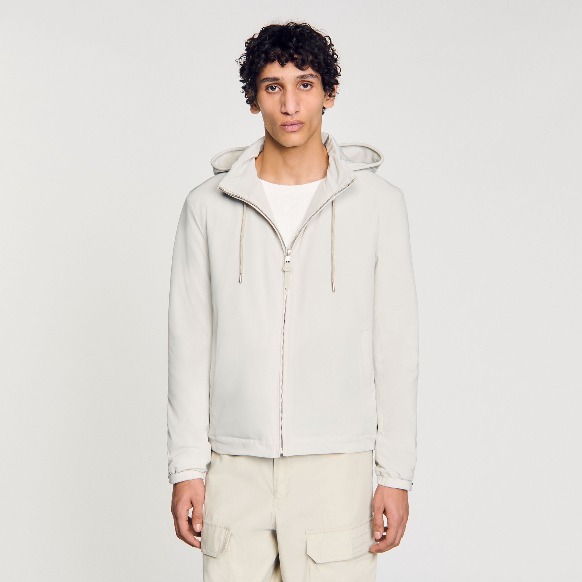 Zip-up hooded jacket Aluminum Sandro Men
