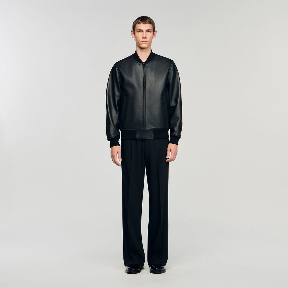 Leather jacket Black Sandro Men