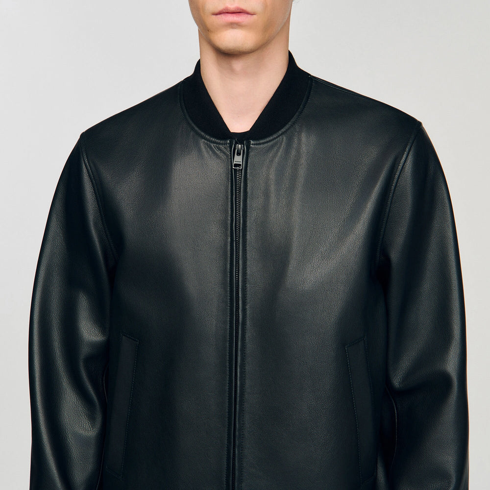 Leather jacket Black Sandro Men