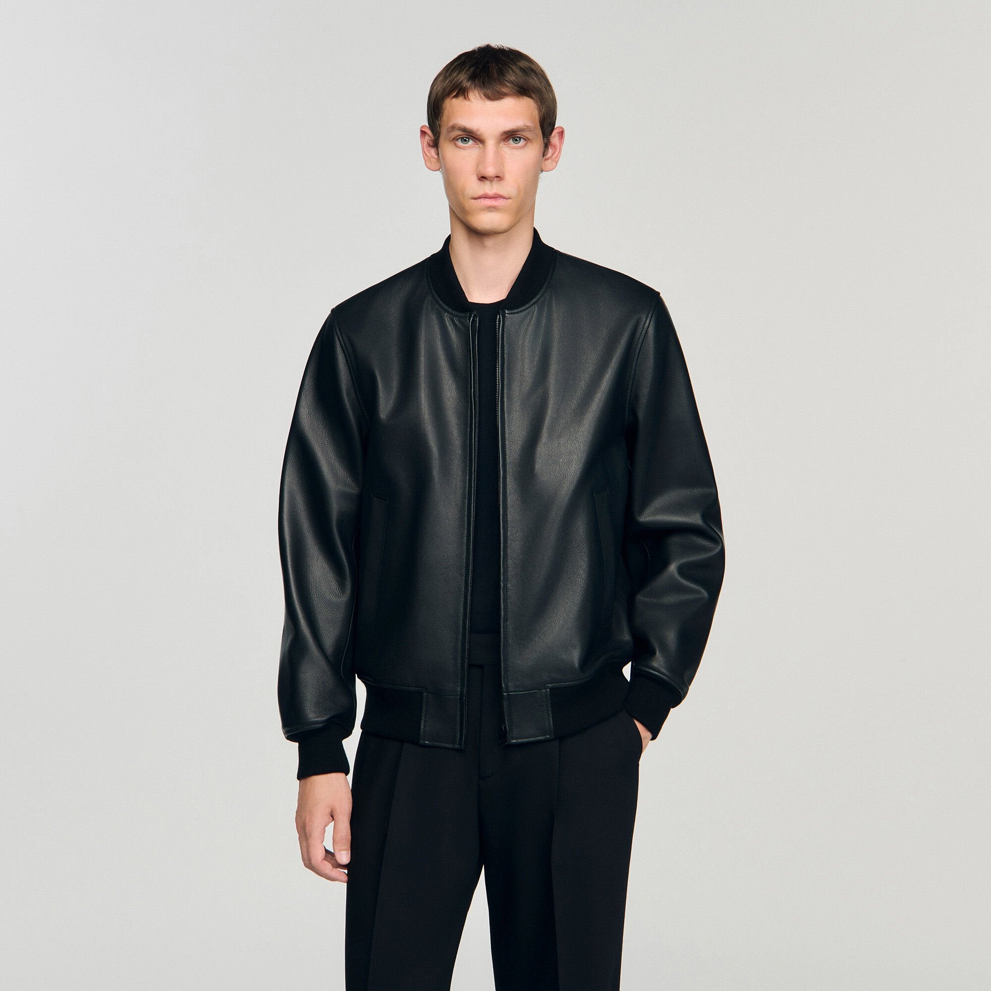 Leather jacket Black Sandro Men