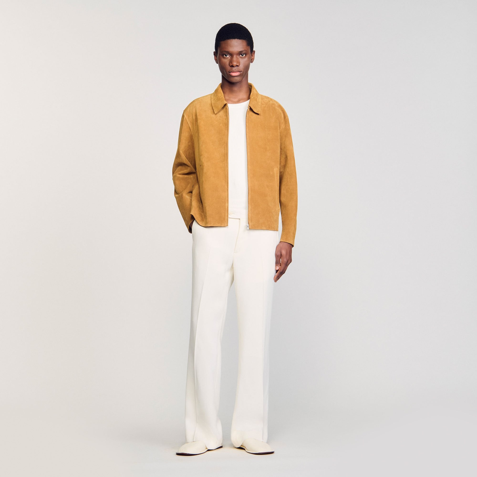 Split leather jacket Camel Sandro Men