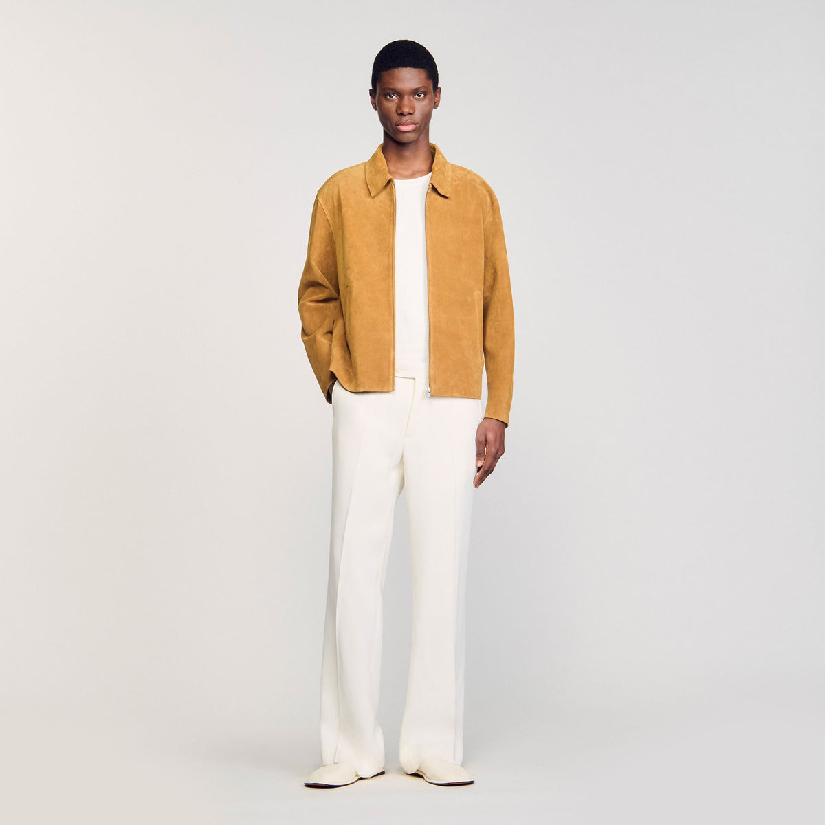 Split leather jacket Camel Sandro Men