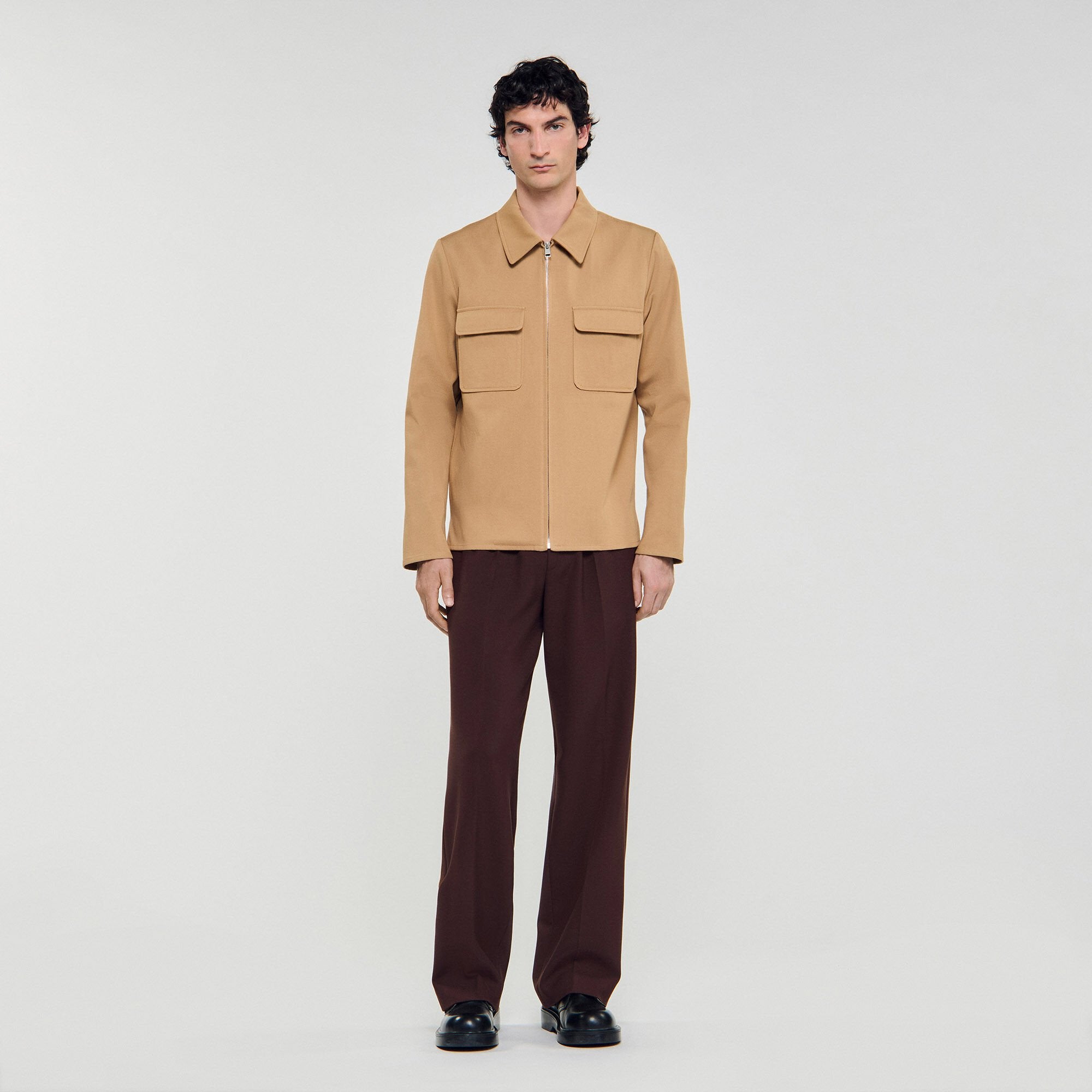 Zip-up pocket jacket Camel Sandro Men