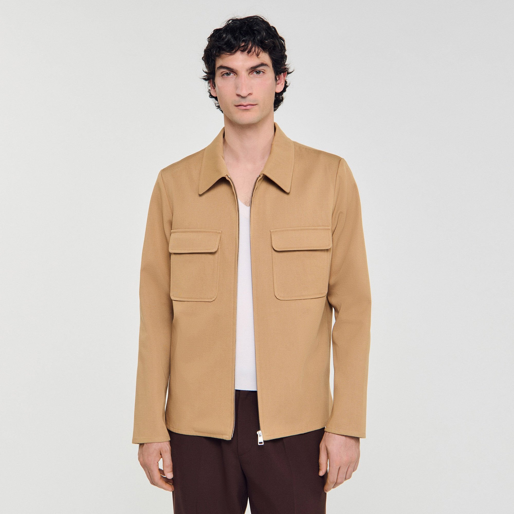 Zip-up pocket jacket Camel Sandro Men