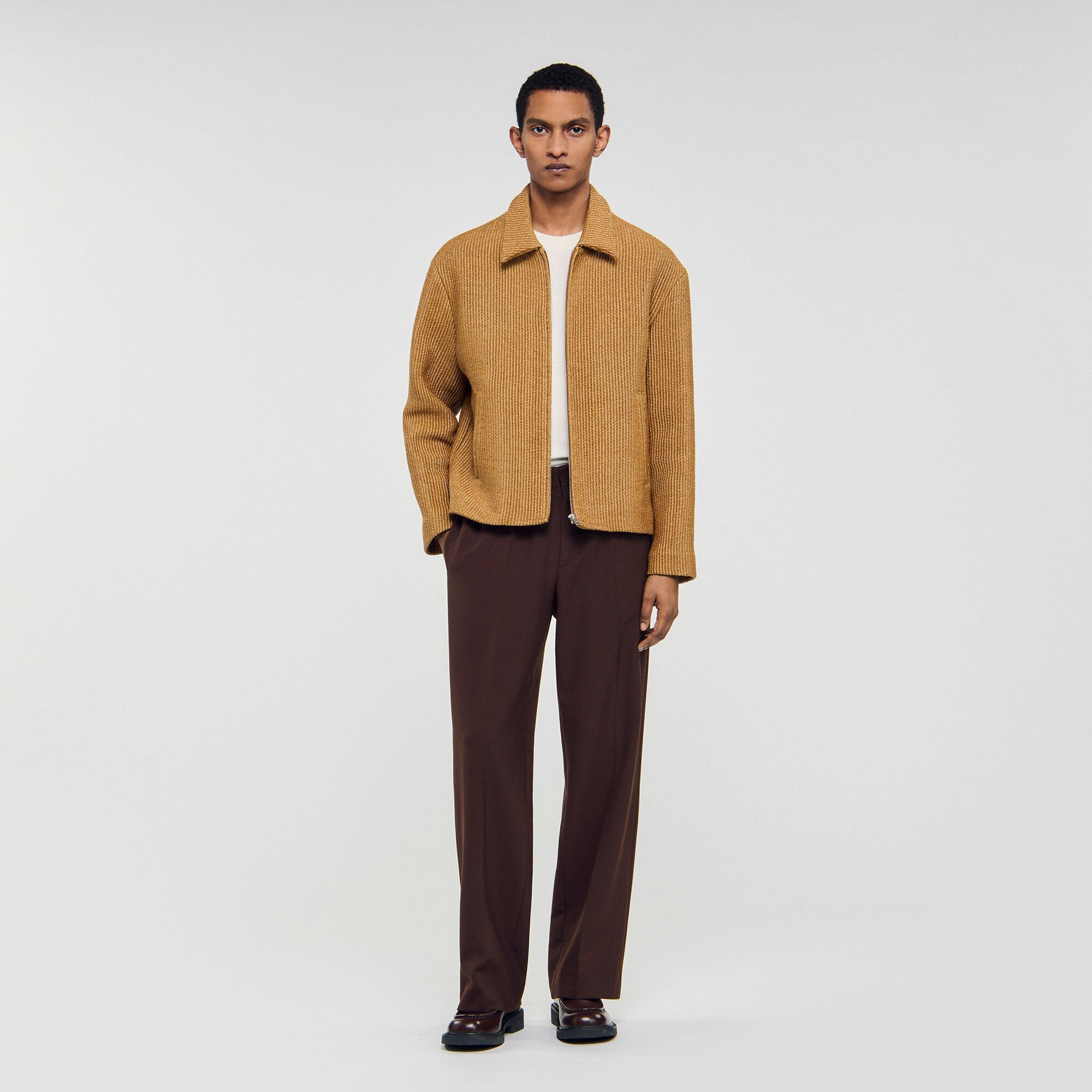 Woven raffia jacket Camel Sandro Men