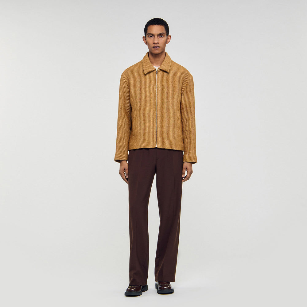 Woven raffia jacket Camel Sandro Men