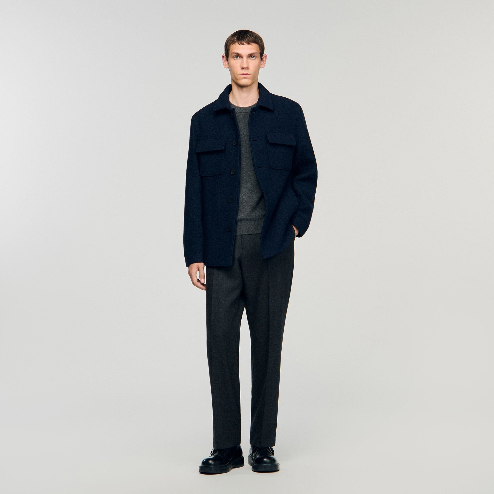 Wool overshirt Midnight Blue Sandro Men