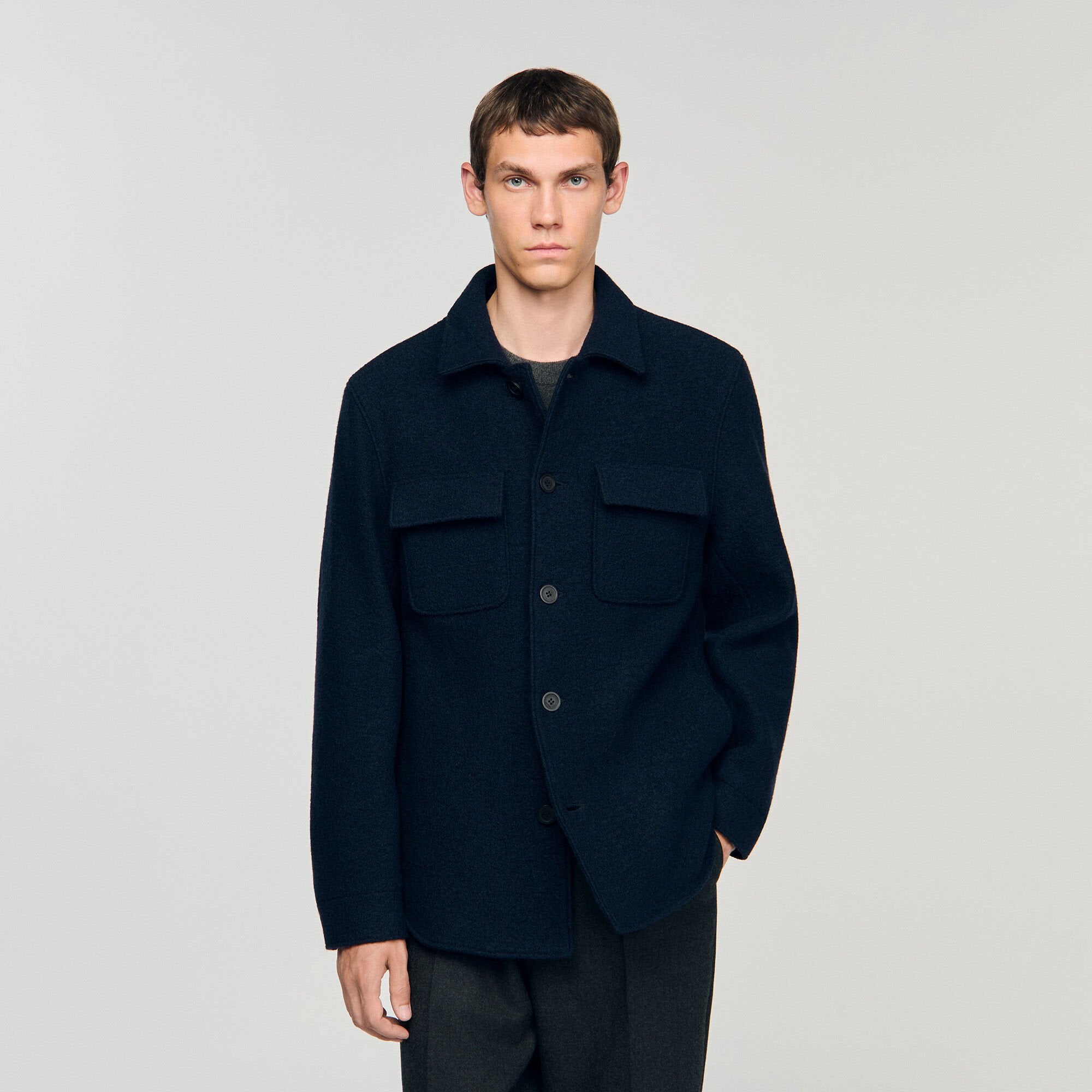 Wool overshirt Midnight Blue Sandro Men