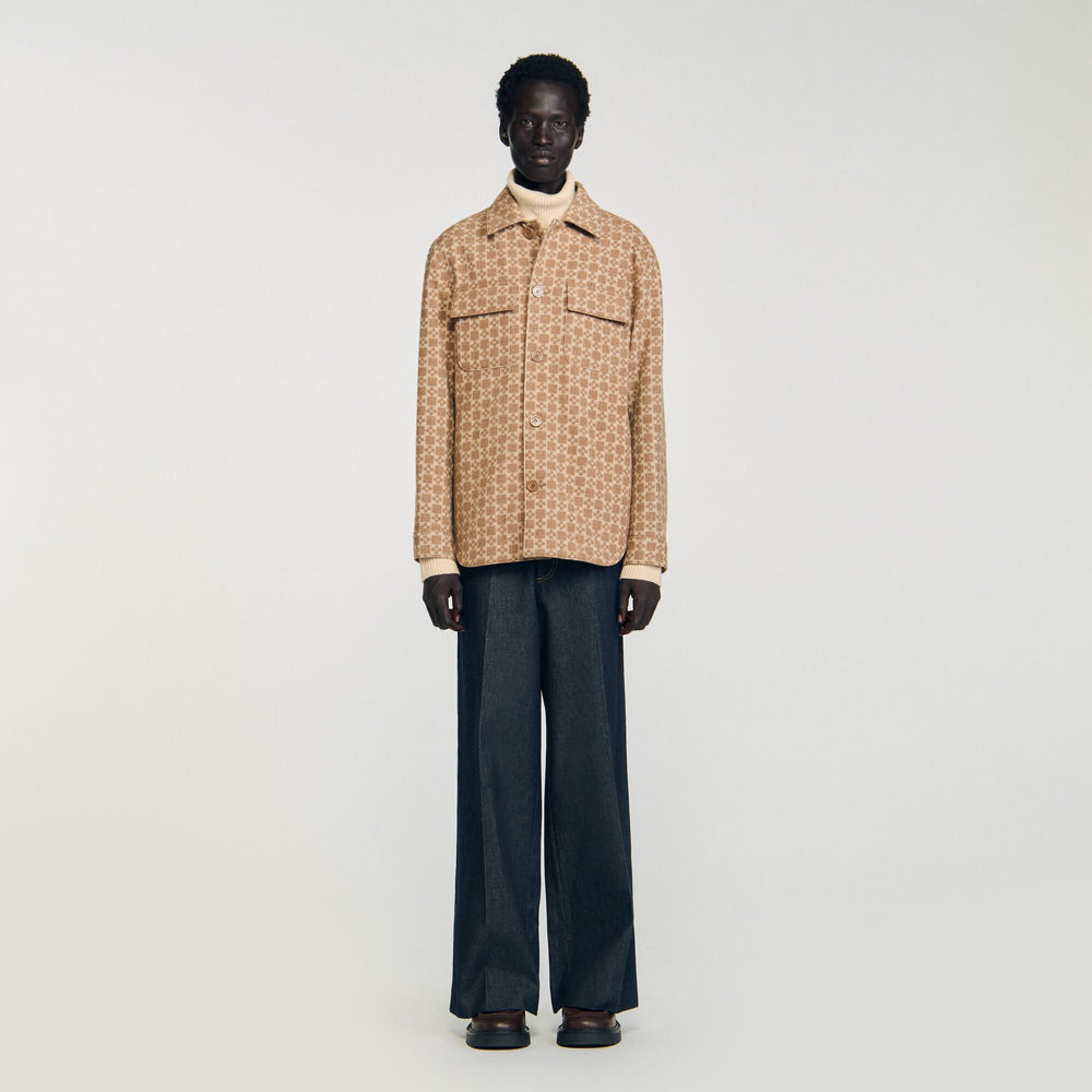 Square Cross jacquard overshirt Camel Sandro Men