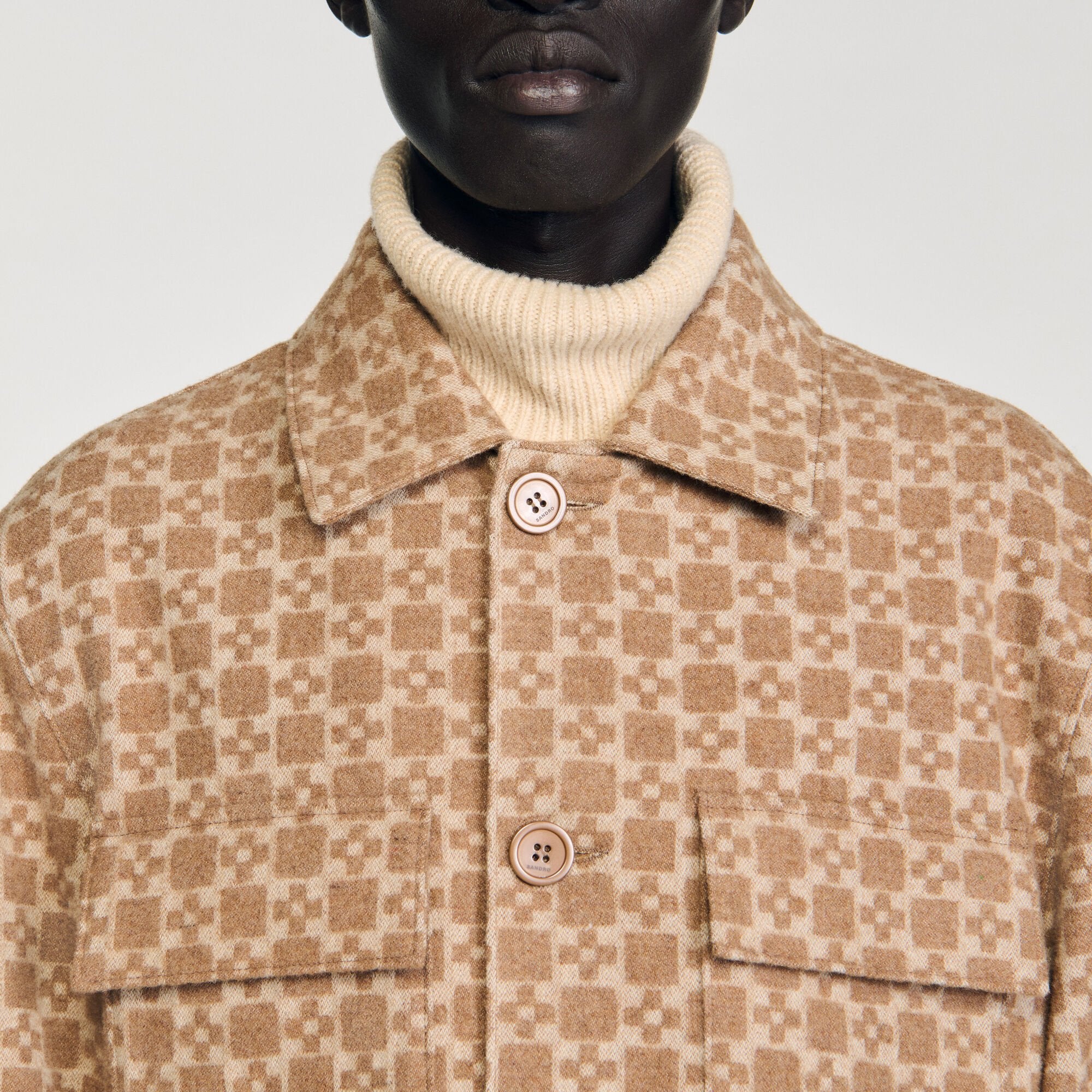 Square Cross jacquard overshirt Camel Sandro Men