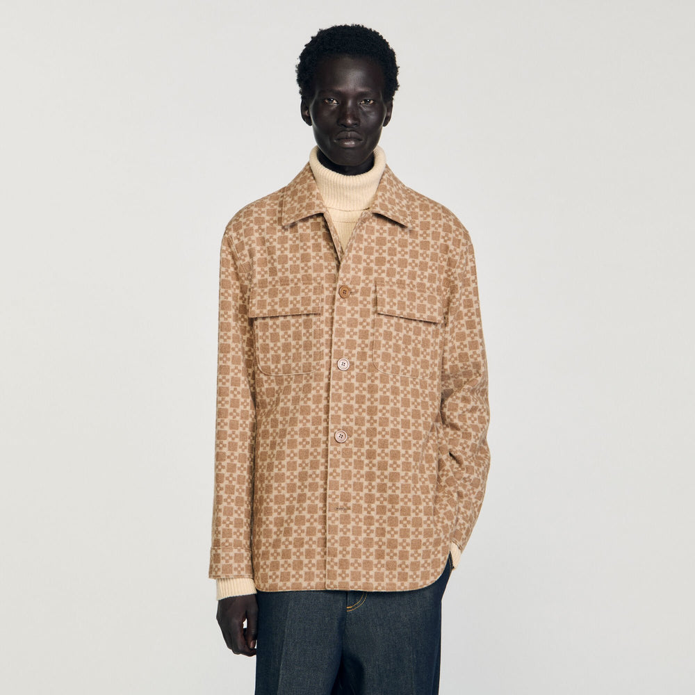 Square Cross jacquard overshirt Camel Sandro Men