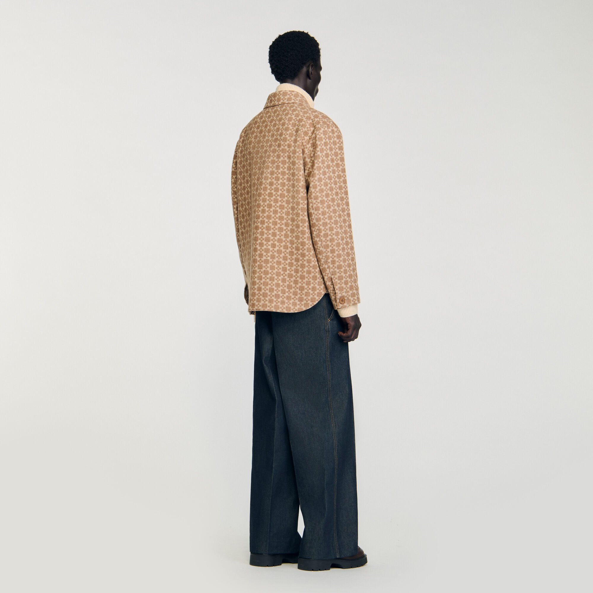Square Cross jacquard overshirt Camel Sandro Men