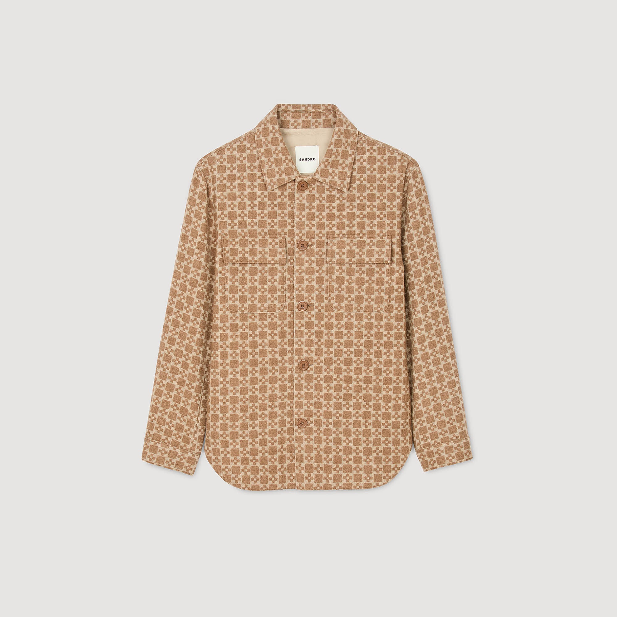 Square Cross jacquard overshirt Camel Sandro Men