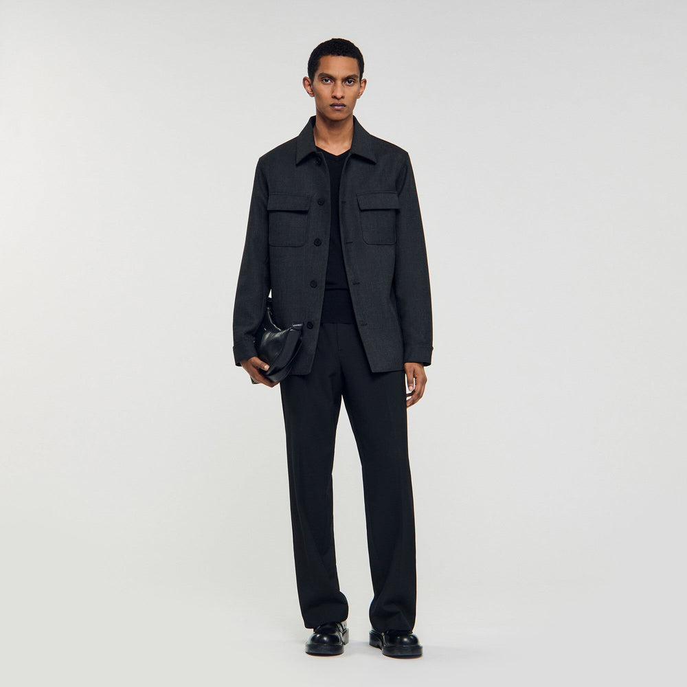 Wool overshirt with pockets Dark Grey Sandro Men