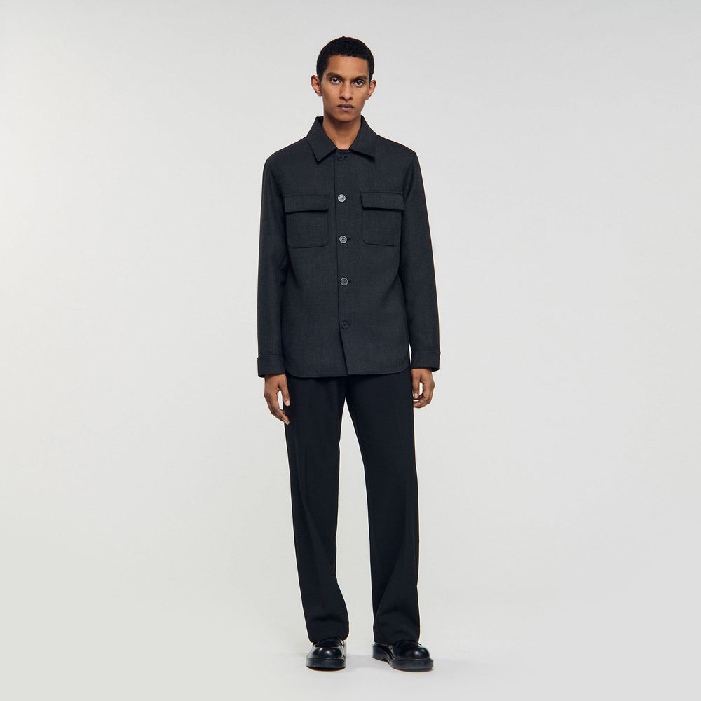 Wool overshirt with pockets Dark Grey Sandro Men
